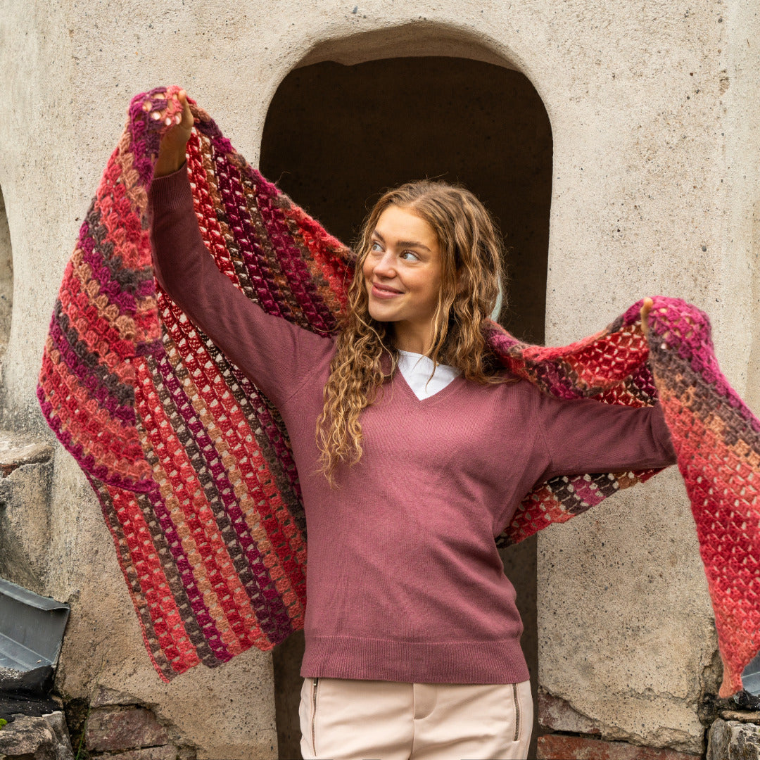 Marrakesh crochet kit for a triangular shawl made from Gründl Mirabella