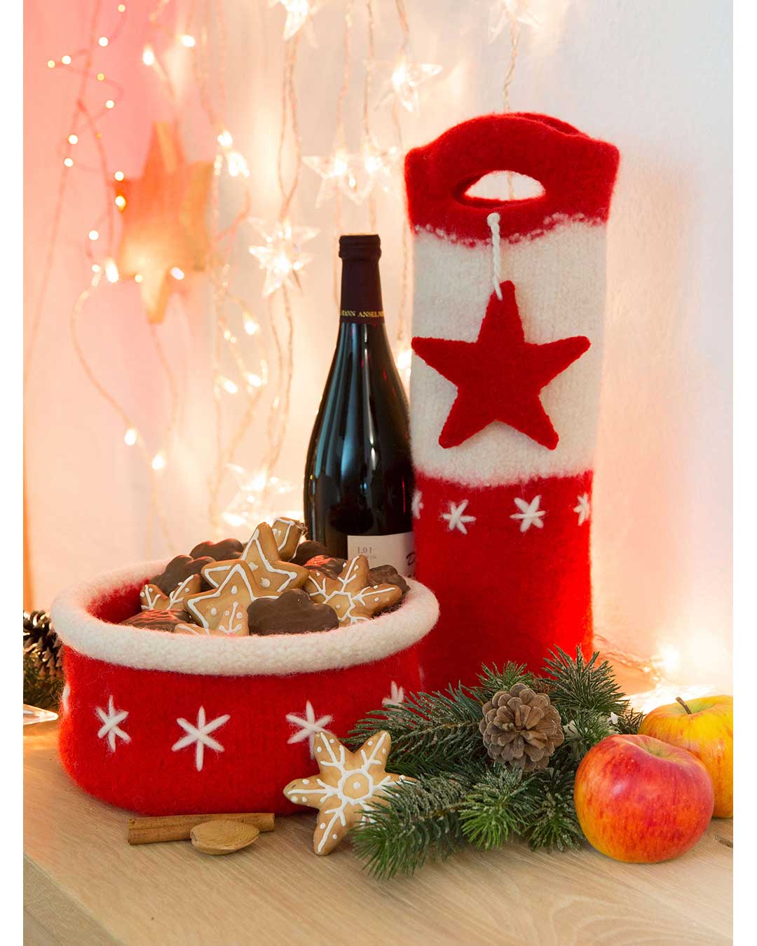 Christmas bottle gift bag and basket