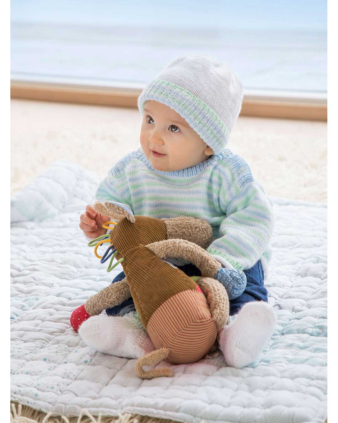 Anleitung Streifenpulli, Mützchen und Söckchen