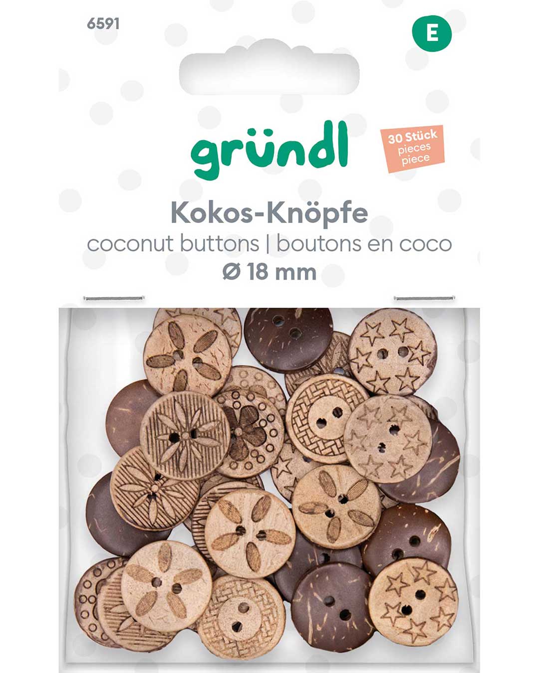 Coconut buttons, Ø 18 mm, 30 pcs.