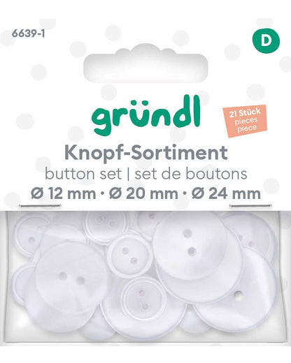 Assorted plastic buttons, Ø 12/20/24 mm, 21 pieces