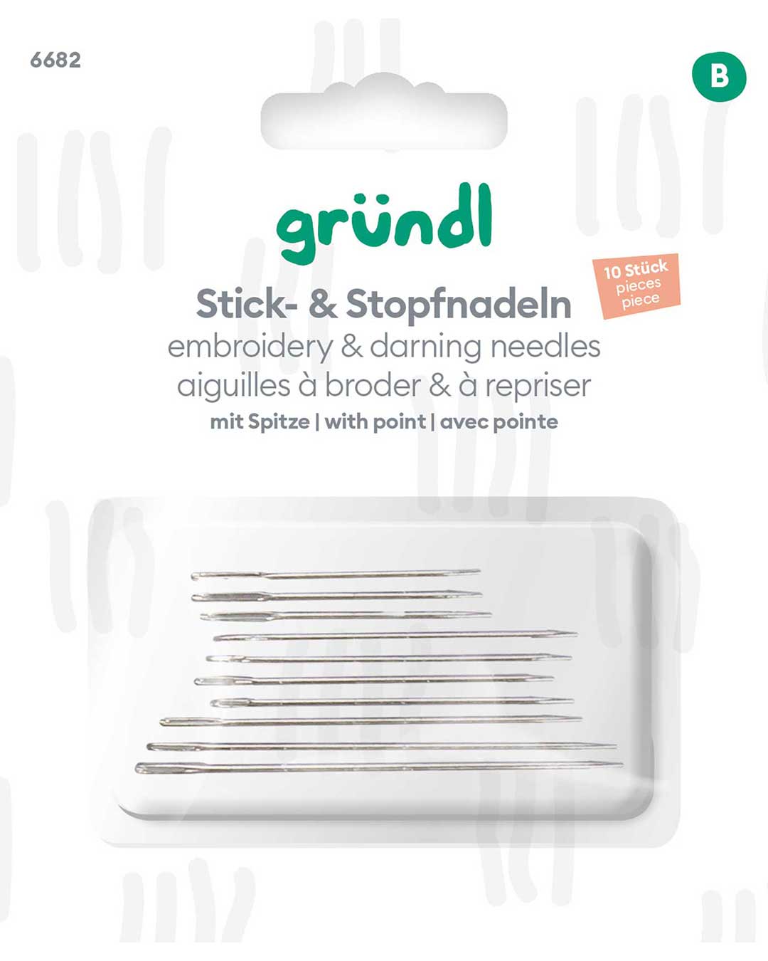 Embroidery and darning needles with point, 10 pieces