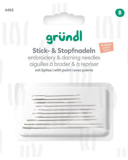 Embroidery and darning needles with point, 10 pieces