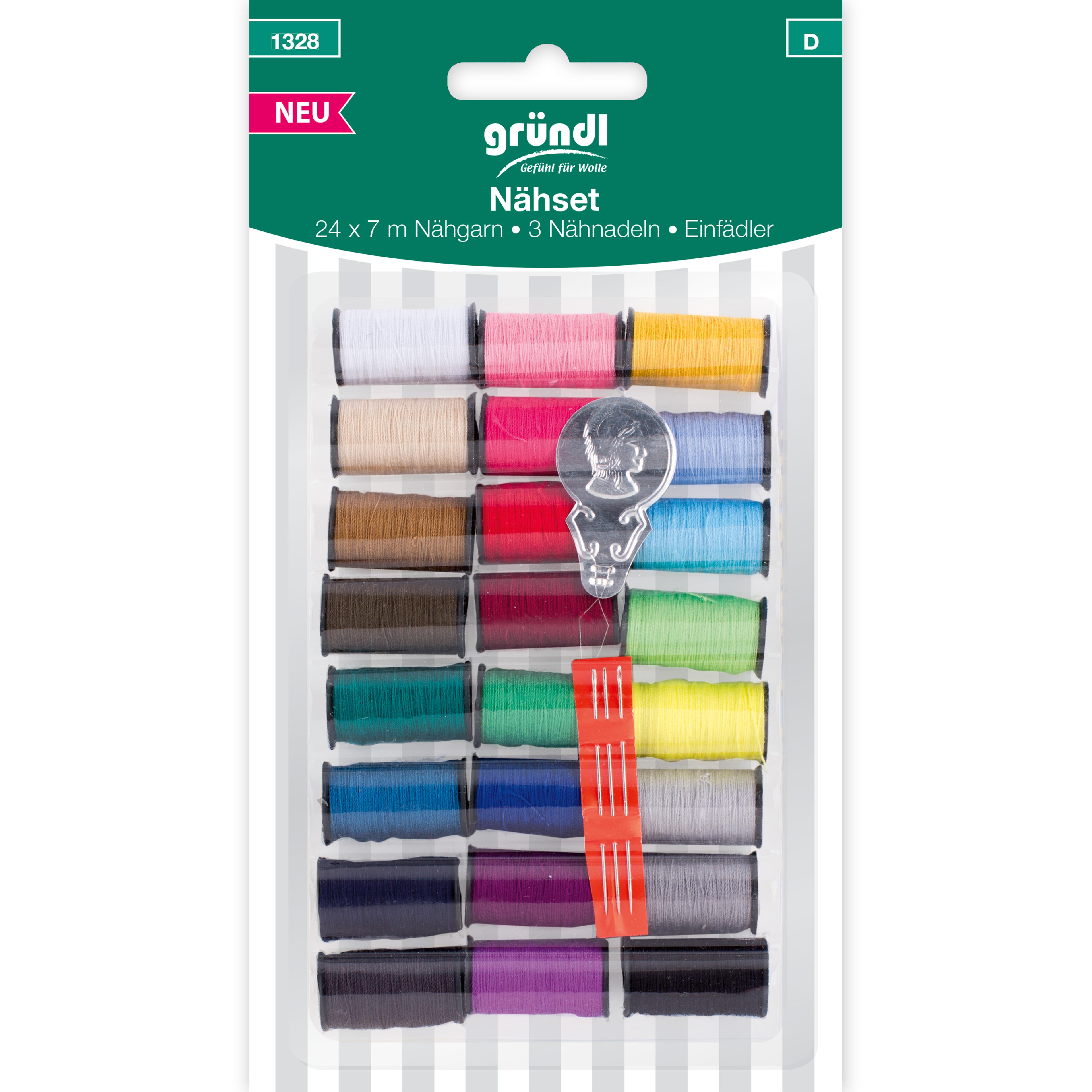 Sewing kit (24 x 7 m threads, 3 needles, threader)